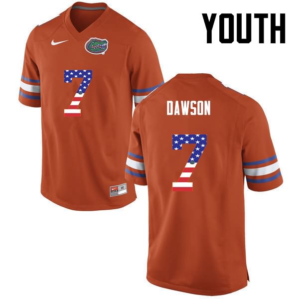 NCAA Florida Gators Duke Dawson Youth #7 USA Flag Fashion Nike Orange Stitched Authentic College Football Jersey VBA5464HG